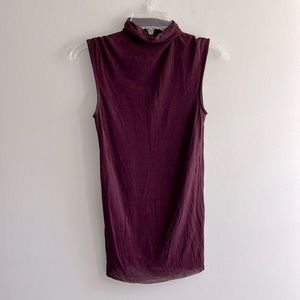 Enza Costa plum purple sleeveless turtleneck sheer top